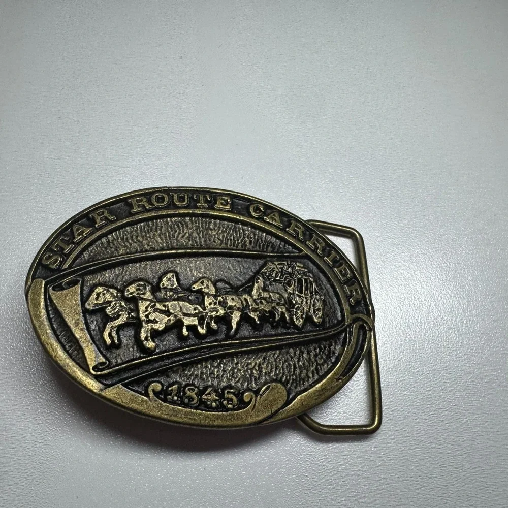 Vintage CDC Metal Works Star Route Carriers‎ 1845 Belt Buckle Stage Coach